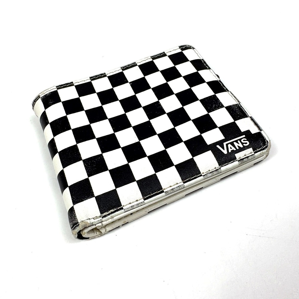 Vans Checkerboard Bi Fold Wallet Black White All Polyurethane Zipper Coin Pocket